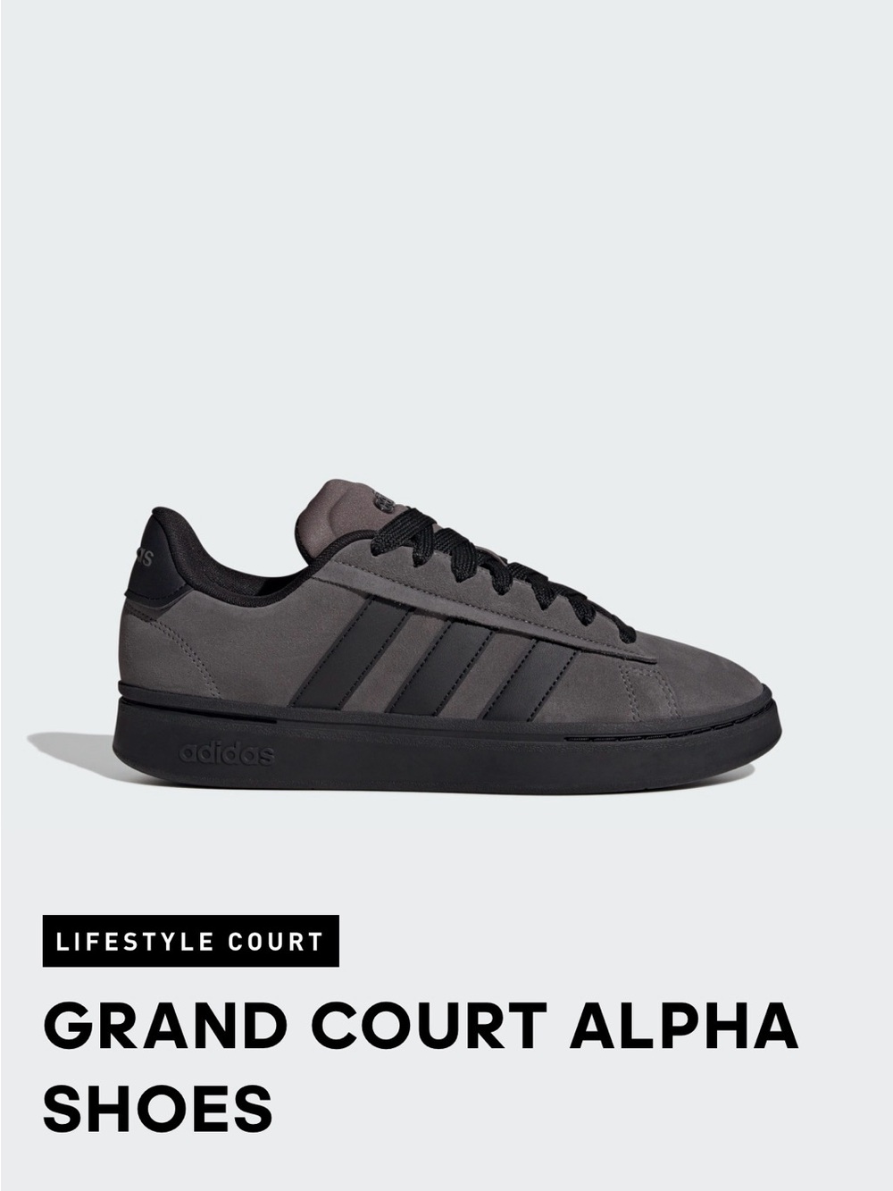 Adidas Grand Court Alpha 0 Men’s Size 10 Grey Suede Sneakers with Black Stripes - Picture 7 of 7